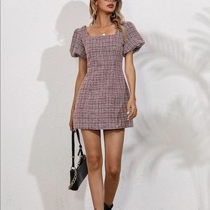 Puff Sleeve Tweed Dress